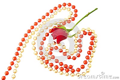 Red little rose, original red and golden hearts of bright and br Stock Photo