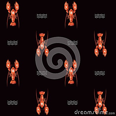 RED Lobster seamless pattern. Drawing illustration Cartoon Illustration