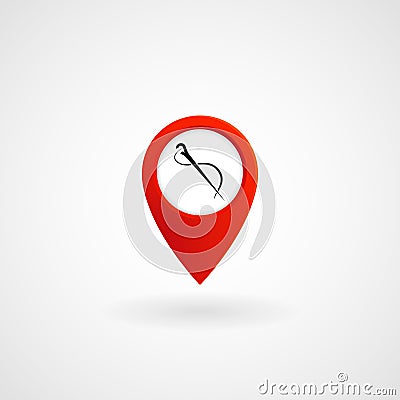 Red Location Icon for Tailor, Vector Vector Illustration