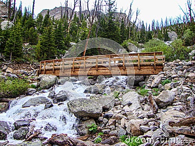 Red Lodge, Montana, Bridge and Cascading Stream Stock Photo