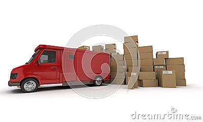 Red lorry and Boxes Stock Photo