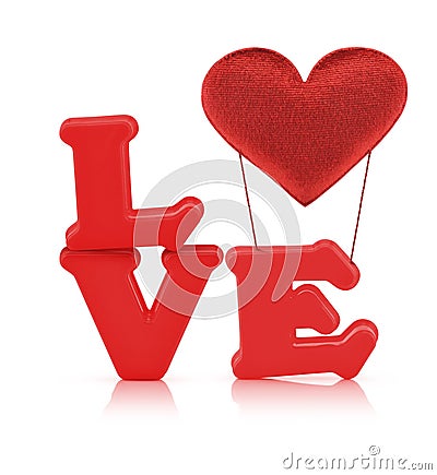 Red love alphabet and fabric heart with clipping path Stock Photo