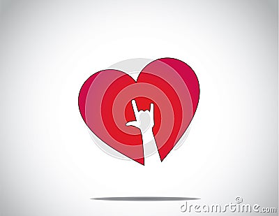 Red love or heart shape icon with an i love you hand symbol art Vector Illustration