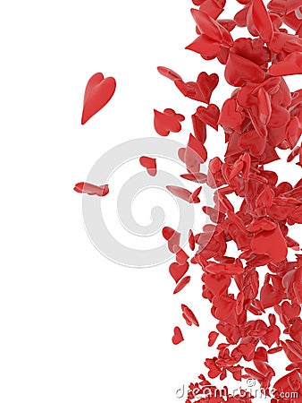 Red and Love hearts floating down vertical - 3d illustration Stock Photo