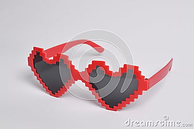 Red love pixel glasses on white background Stock Photo