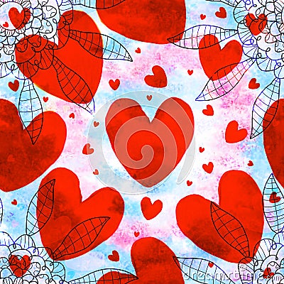 Red love shape seamless pattern Stock Photo