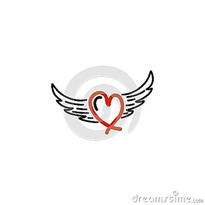 Red love with wing logo. Stock Photo