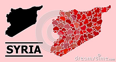 Red Lovely Mosaic Map of Syria Cartoon Illustration