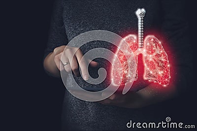 Red low poly human lungs on a black background. Abstract anatomy organ Stock Photo