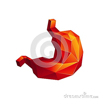 Red low poly human stomach on a white background. Abstract anatomy organ. Stomach in 3D polygon style Vector Illustration