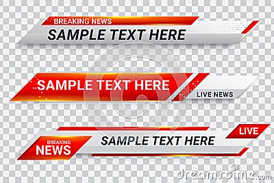 red lower third banner bar screen broadcast Vector Illustration