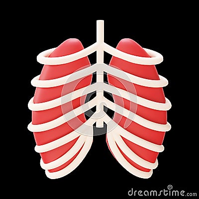 Red Lungs With Rib Cage 3D Element On Black Stock Photo