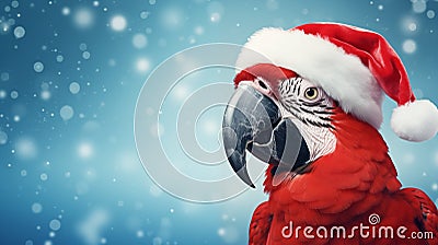 Feathered Festivity: Red Macaw in a Santa Hat. Ai generated Stock Photo