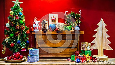Red Magic Worlds Custommade wood and Christmas magic Stock Photo