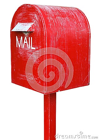 Red mailbox isolated on white background. Stock Photo