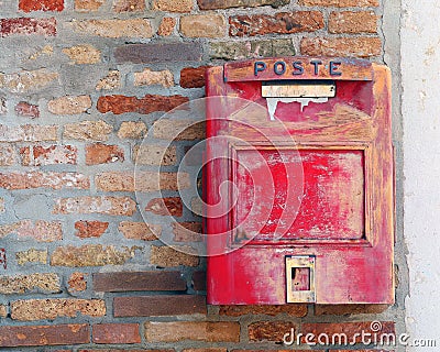 Red mailbox where to mail letters and postcards Stock Photo