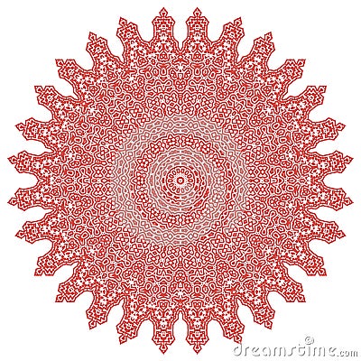 Red Mandala . Round Ornament Vector Illustration