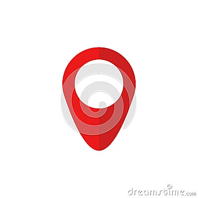 Red map pin icon in flat style. Pointer symbol, marker sign, gps position, navigation button. Vector Vector Illustration