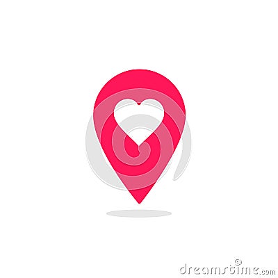 Red map pointer heart icon. GPS location symbol. Web pointer - heart. Map pin. Vector Vector Illustration