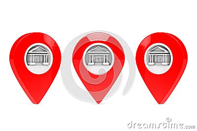 Red Map Pointers with Government Building Target. 3d Rendering Stock Photo
