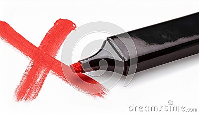 Red Marker Drawing Cross Mark on White Background Rejection Error Wrong Incorrect Wrong Choice Stock Photo