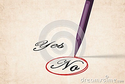 Red marker selects and Drawing A circle around NO. Pen Marks No on old paper, Voting, Business disagreement, solicitude rejection Stock Photo