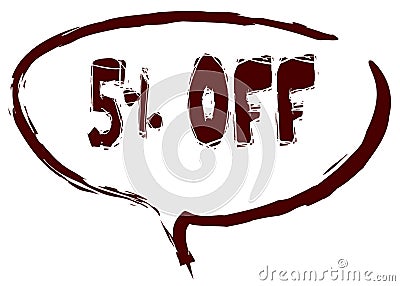 Red marker sketched speech bubble with 5 PERCENT OFF message. Stock Photo