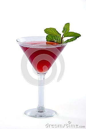 Red Martini Cocktail with mint garnish Stock Photo