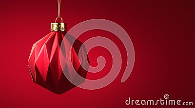 Red matt Christmas ball hanging on golden string Stock Photo