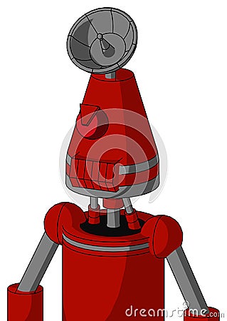 Red Mech With Cone Head And Toothy Mouth And Angry Cyclops And Radar Dish Hat Stock Photo