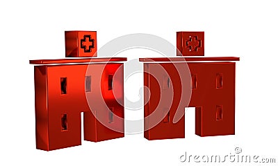 Red Medical hospital building with cross icon isolated on transparent background. Medical center. Health care. Stock Photo
