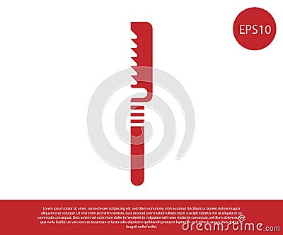 Red Medical saw icon isolated on white background. Surgical saw designed for bone cutting limb amputations and before Vector Illustration