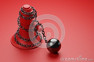 Red Megaphone with black wiggle chain and prisoner ball 3D rendering, Protest against dictatorship threaten censored press concept Stock Photo