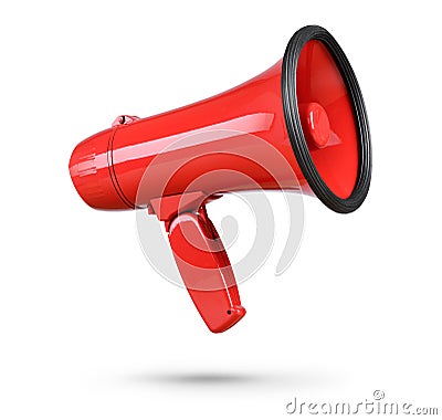 Red megaphone isolated on white background. File contains a path to isolation. Stock Photo