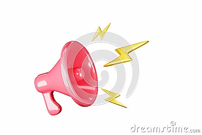 Red megaphone with yellow lightnings isolated on white background Stock Photo