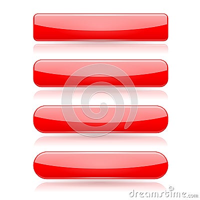Red menu buttons. Rectangle and oval 3d shiny icons with reflection Vector Illustration