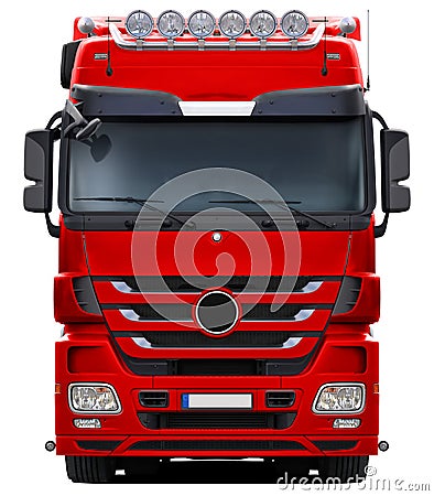 Red mercedes Actros truck front view. Stock Photo
