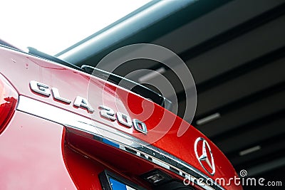 Red Mercedes GLA 200 back logo Editorial Stock Photo