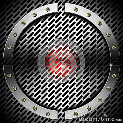 Red and Metal Background with Grid and Circle Stock Photo