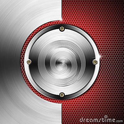 Red and Metal Background with Hexagons and Circles Stock Photo