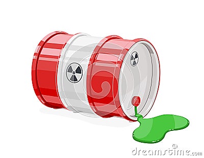 Red metal barrel for toxic and radioactive waste. Vector Illustration