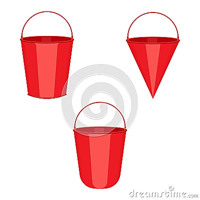 Red metal fire buckets set vector illustration Vector Illustration