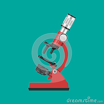 Red microscope isolated on green Vector Illustration