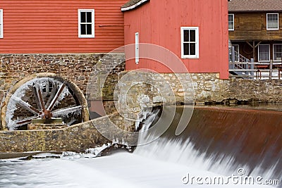 The Red Mill with Waterfalls Stock Photo