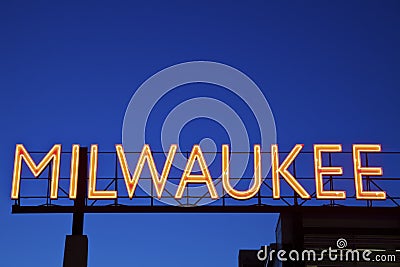 Red Milwaukee sign Stock Photo