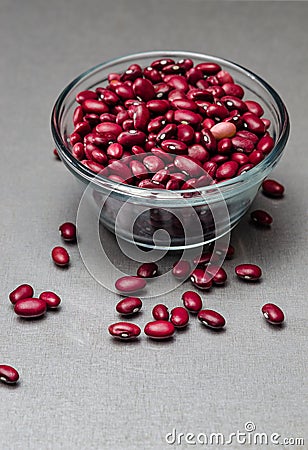 Red mini kidney beans measured in cup Phaseolus vulgaris Stock Photo