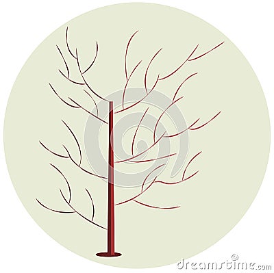 Red minimalistic tree silhouette on green background Vector Illustration