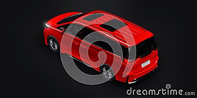 Red Minivan family city car. Premium Business Car. 3D illustration Cartoon Illustration