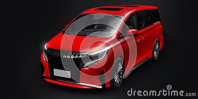 Red Minivan family city car. Premium Business Car. 3D illustration Cartoon Illustration