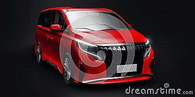 Red Minivan family city car. Premium Business Car. 3D illustration Cartoon Illustration